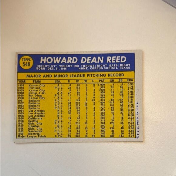 Topps Baseball Trading Card - Expos Pitcher 1970 Howie Reed mint cond 0 % pop - Picture 3 of 3